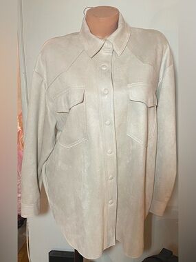 Zara Faux Suede Beige Button-Down OverShirt Shacket Light Cream Size S